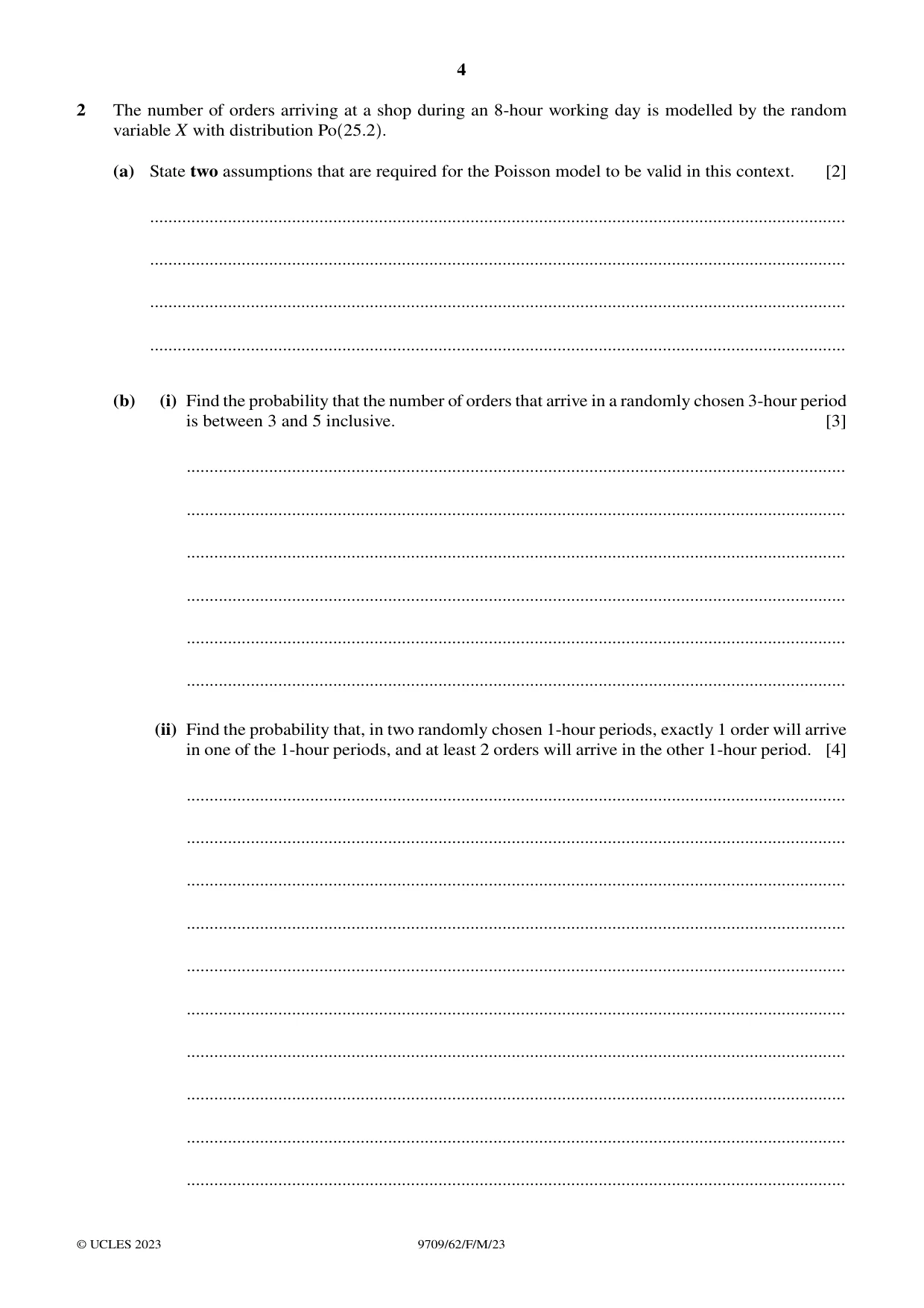 Cambridge A Level Mathematics 9709 2023 Feb/March Paper 6 · Variant 2 question paper, page 4 of 16