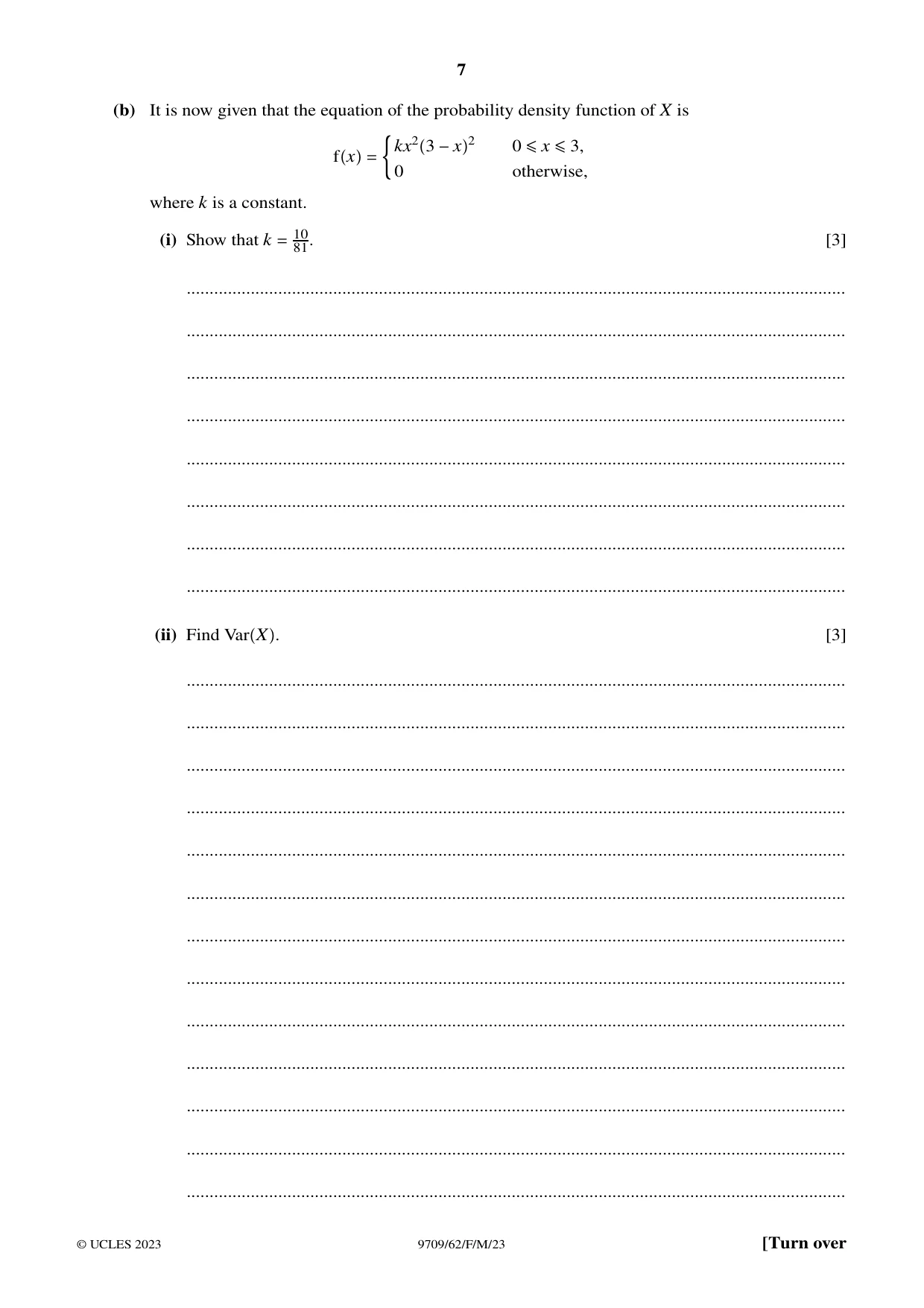Cambridge A Level Mathematics 9709 2023 Feb/March Paper 6 · Variant 2 question paper, page 7 of 16
