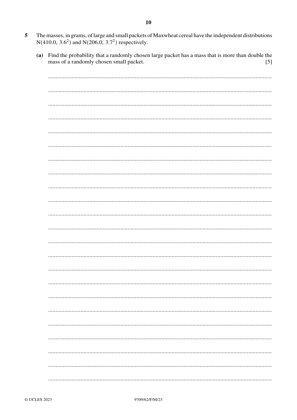 Cambridge A Level Mathematics 9709 2023 Feb/March Paper 6 · Variant 2 question paper, page 10 of 16