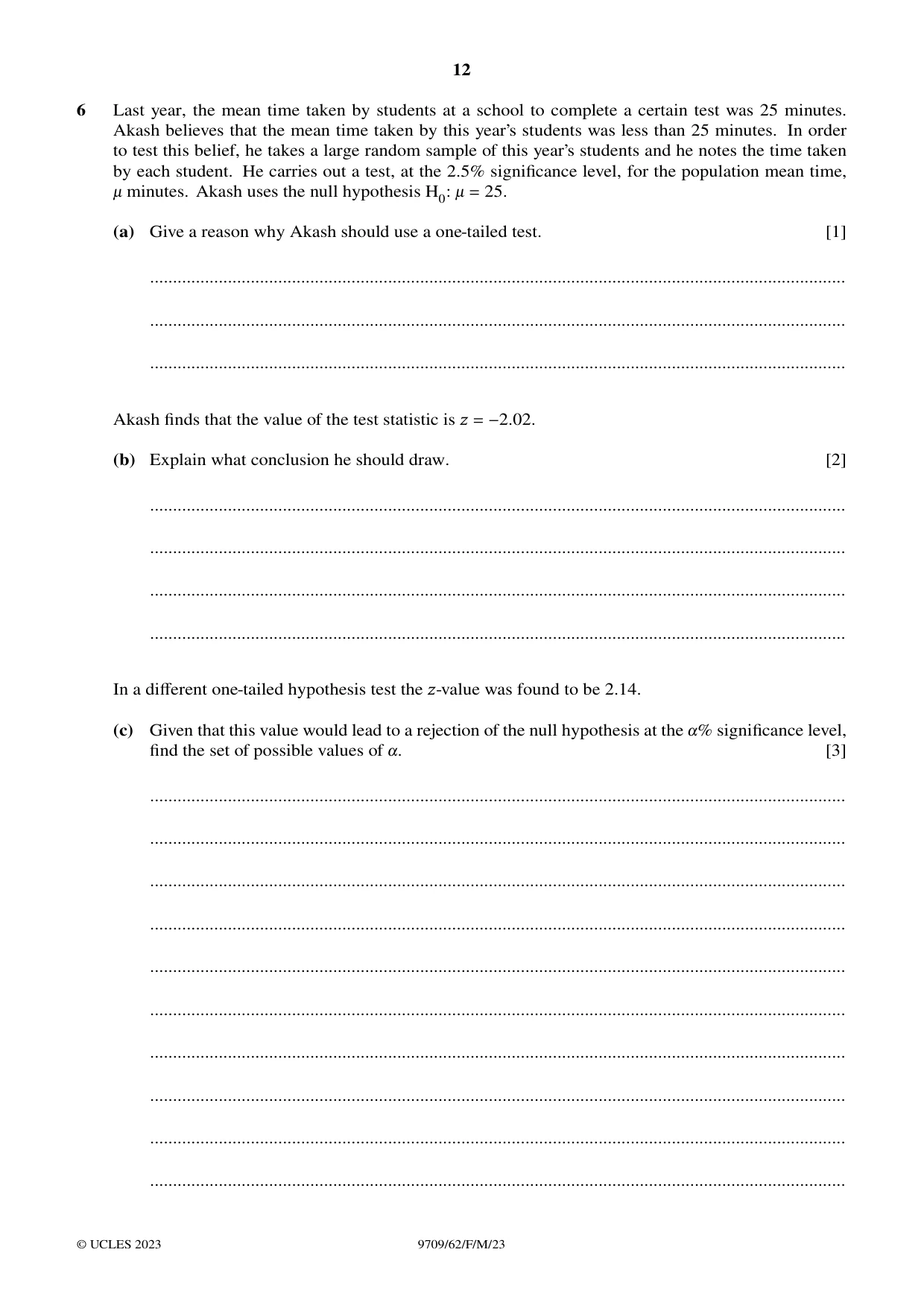 Cambridge A Level Mathematics 9709 2023 Feb/March Paper 6 · Variant 2 question paper, page 12 of 16