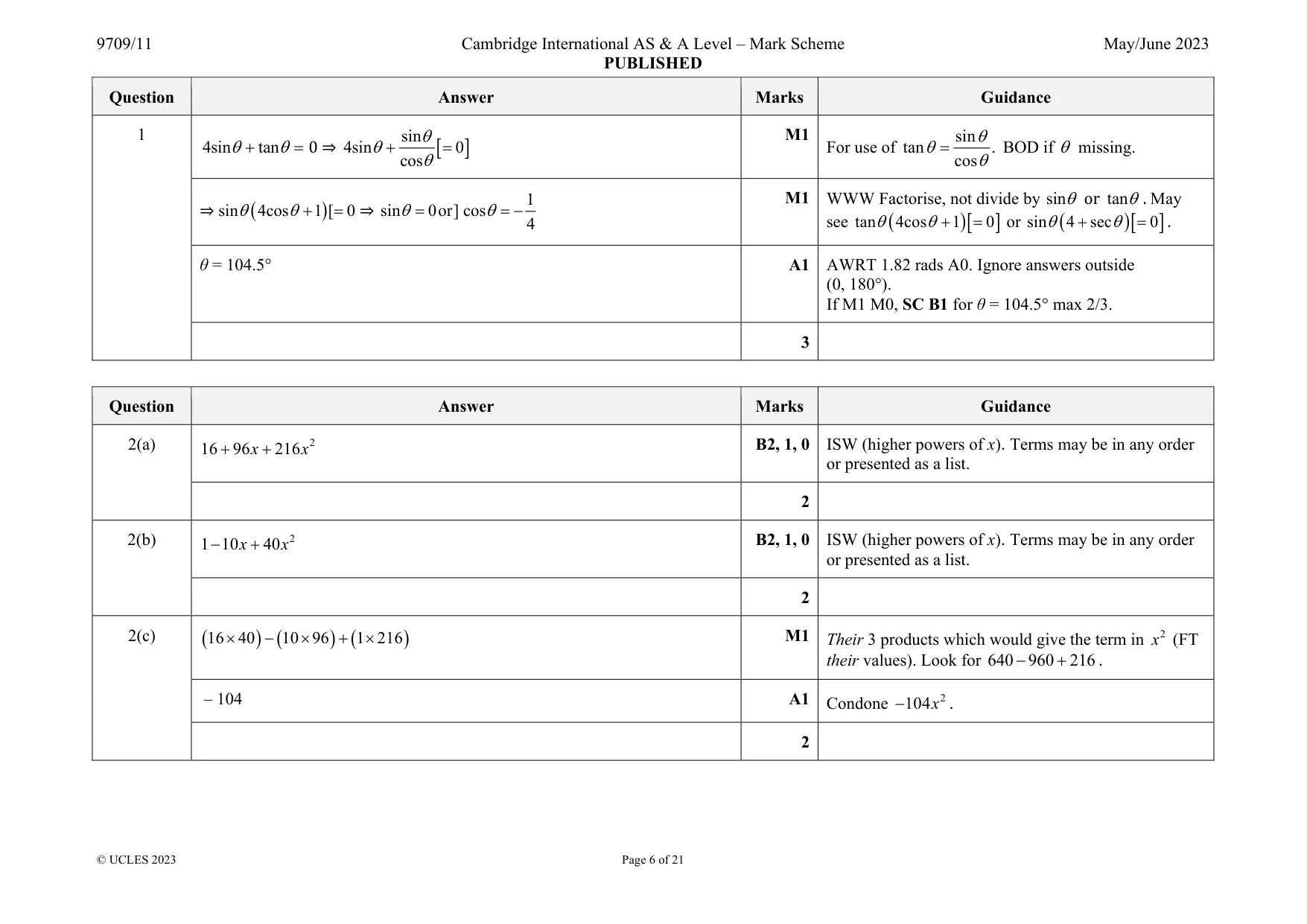 Mark scheme, page 6 of 21