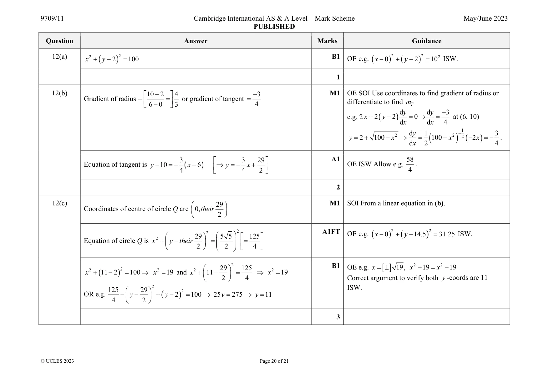 Mark scheme, page 20 of 21