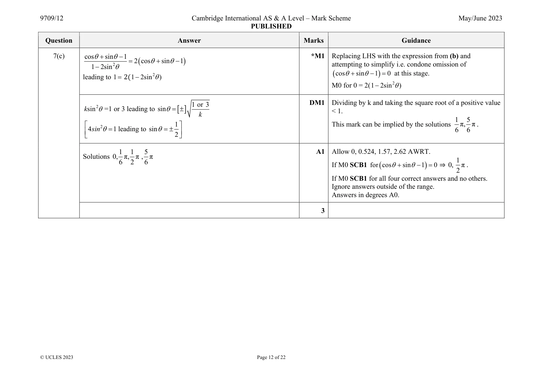 Mark scheme, page 12 of 22