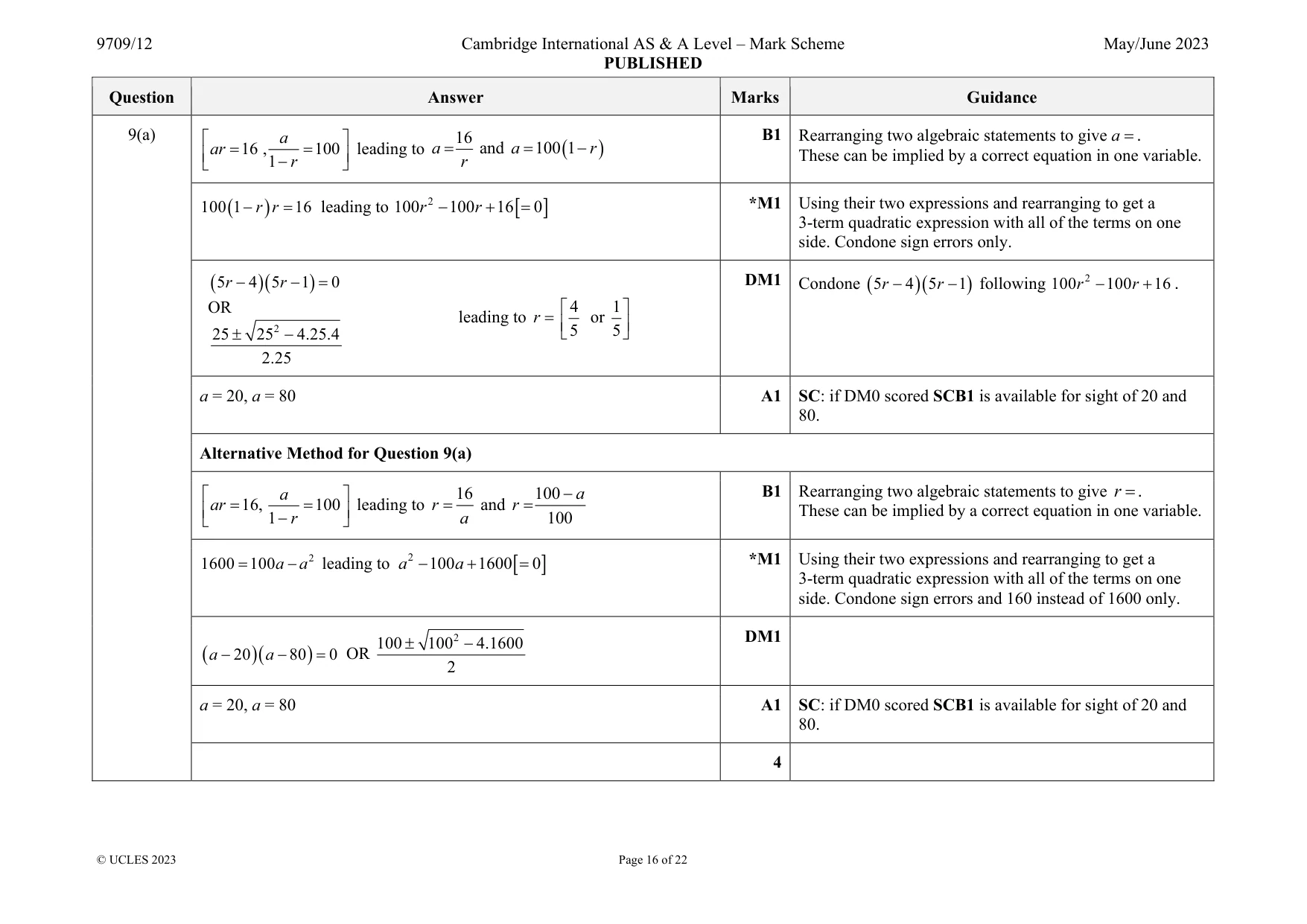 Mark scheme, page 16 of 22