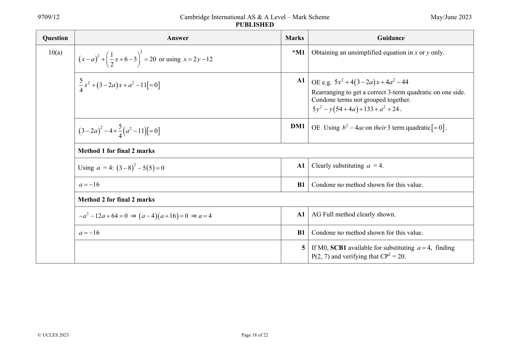 Mark scheme, page 18 of 22