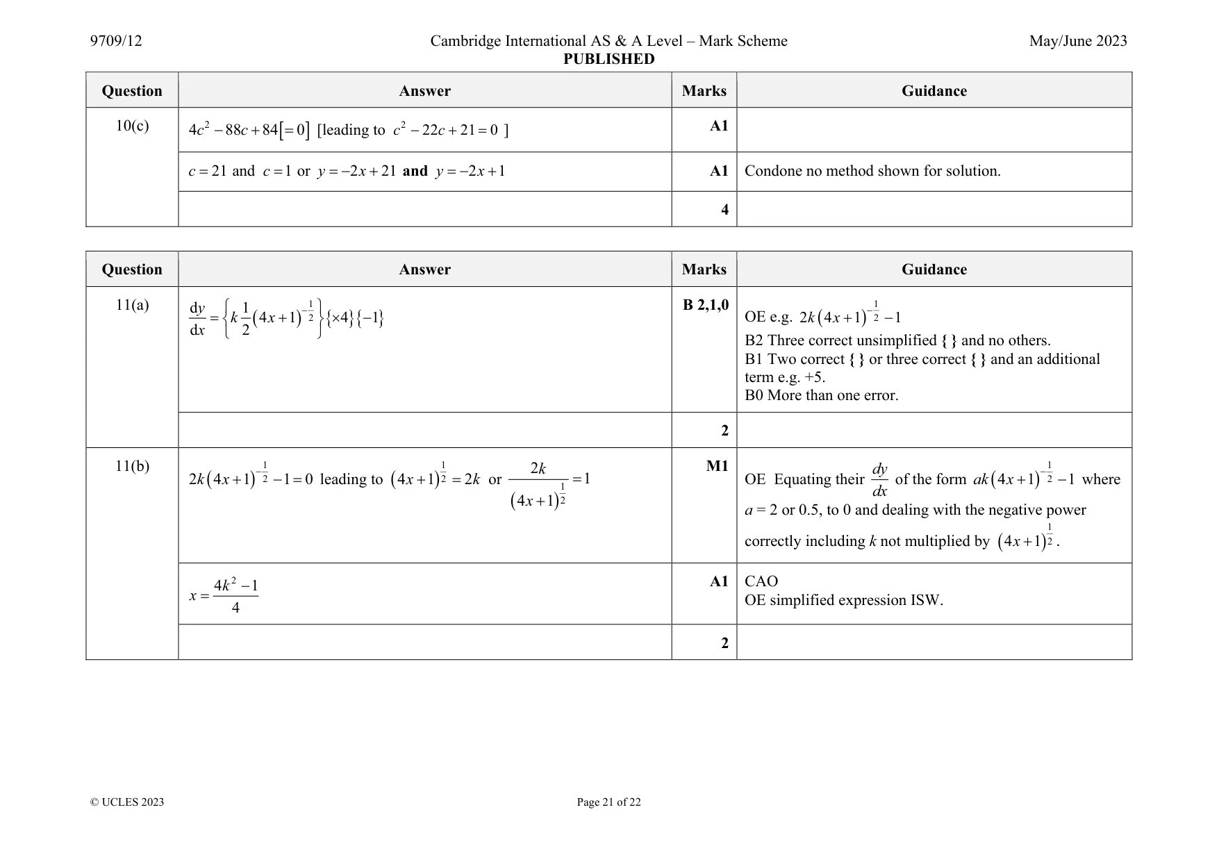 Mark scheme, page 21 of 22