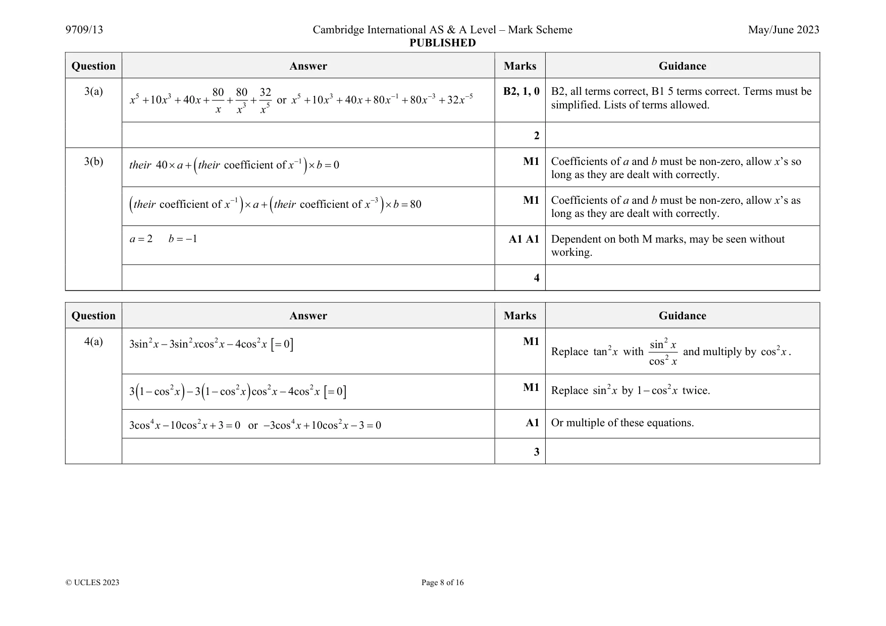 Mark scheme, page 8 of 16