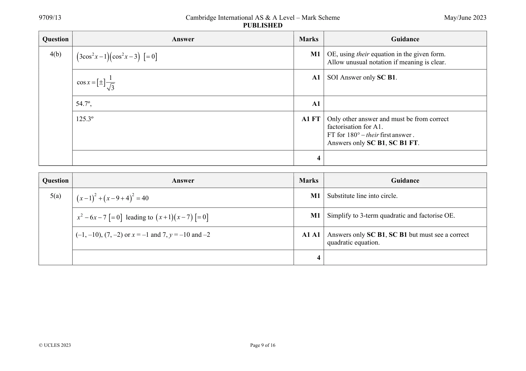 Mark scheme, page 9 of 16