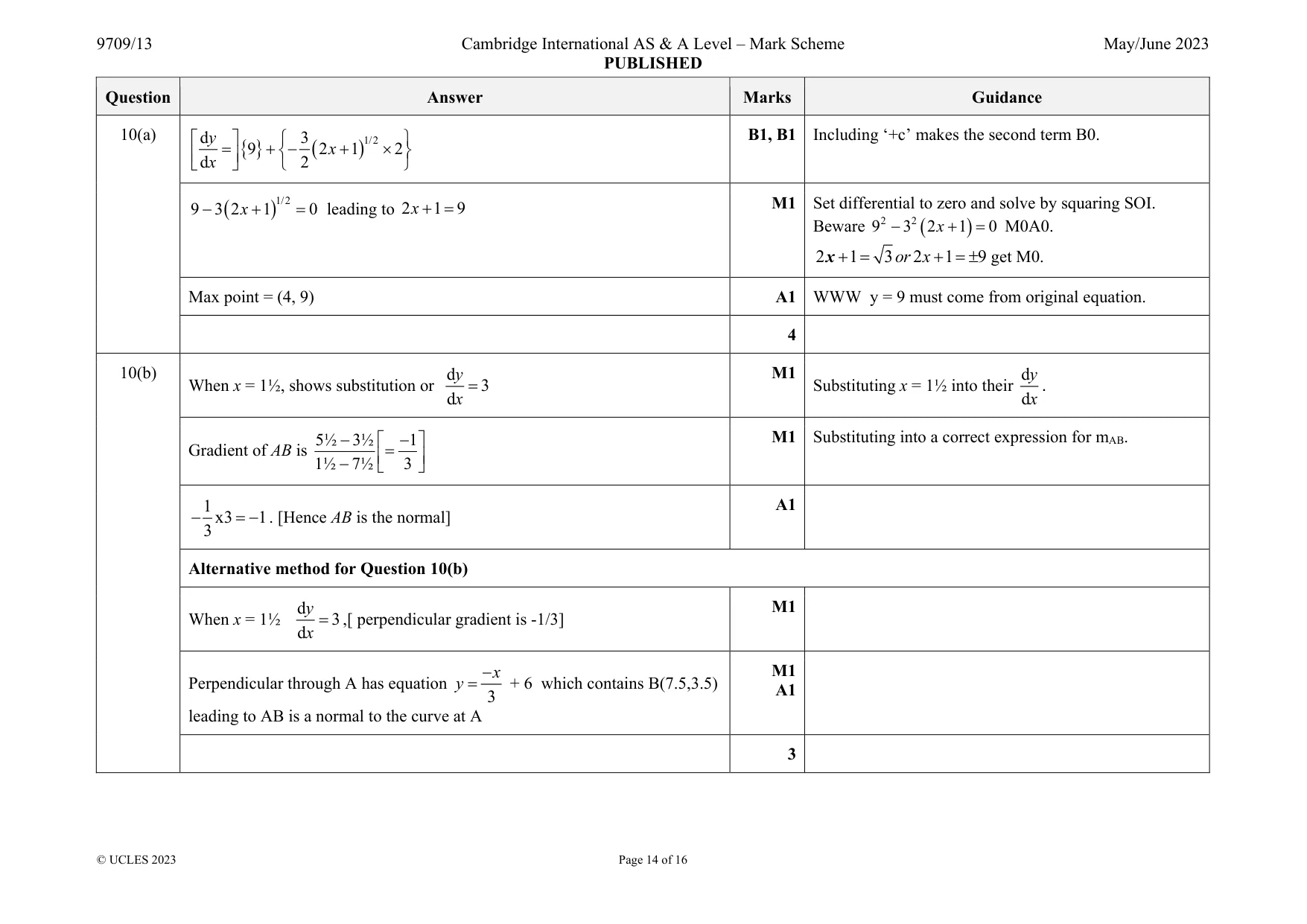 Mark scheme, page 14 of 16