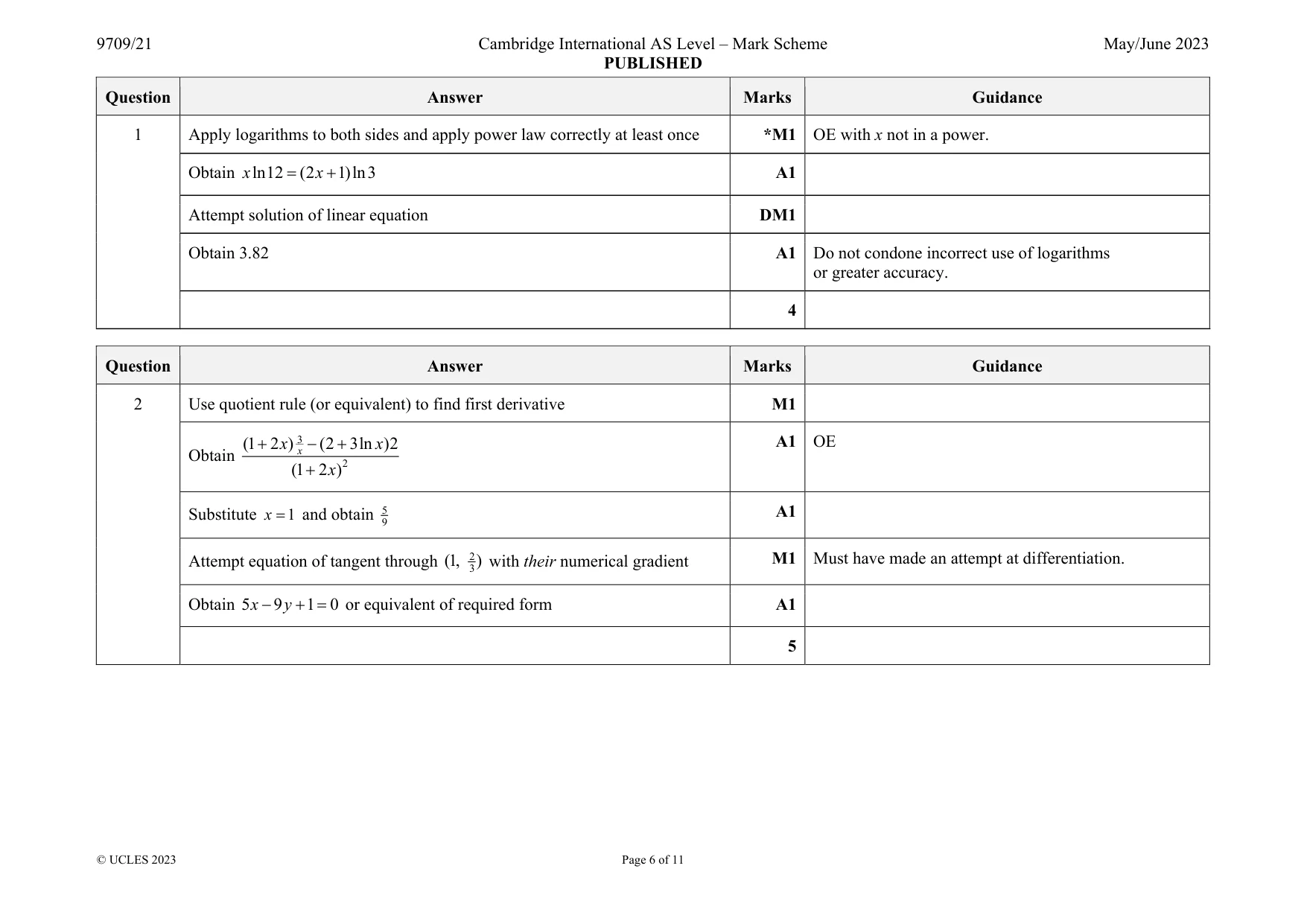 Mark scheme, page 6 of 11