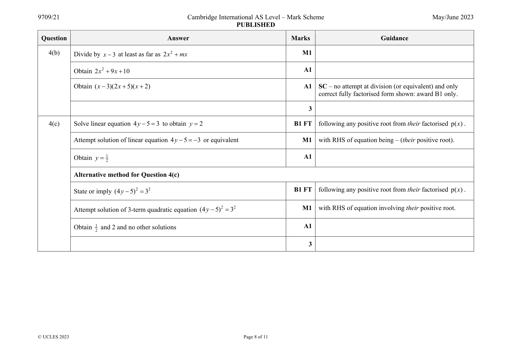 Mark scheme, page 8 of 11