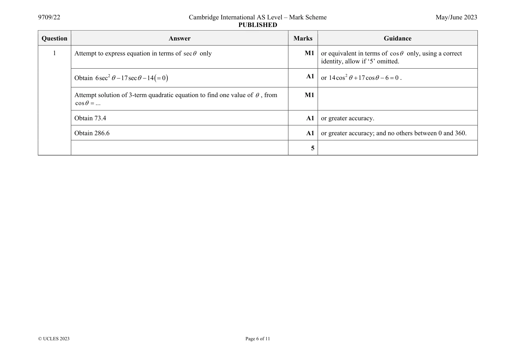 Mark scheme, page 6 of 11