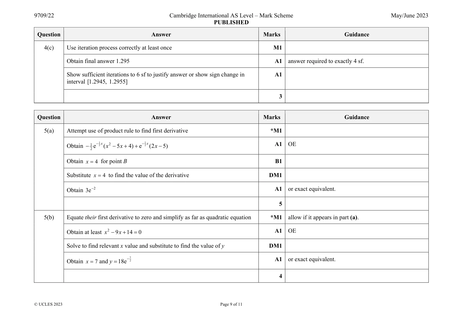 Mark scheme, page 9 of 11