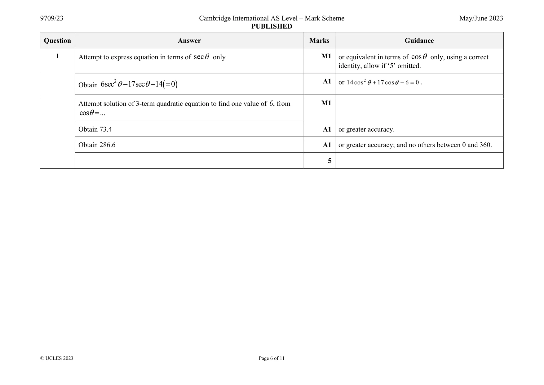 Mark scheme, page 6 of 11