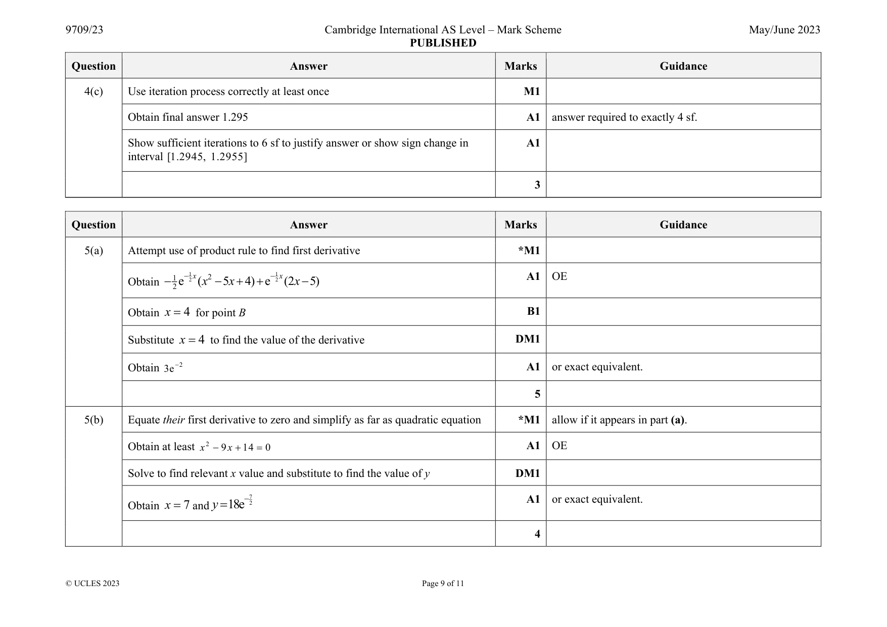 Mark scheme, page 9 of 11