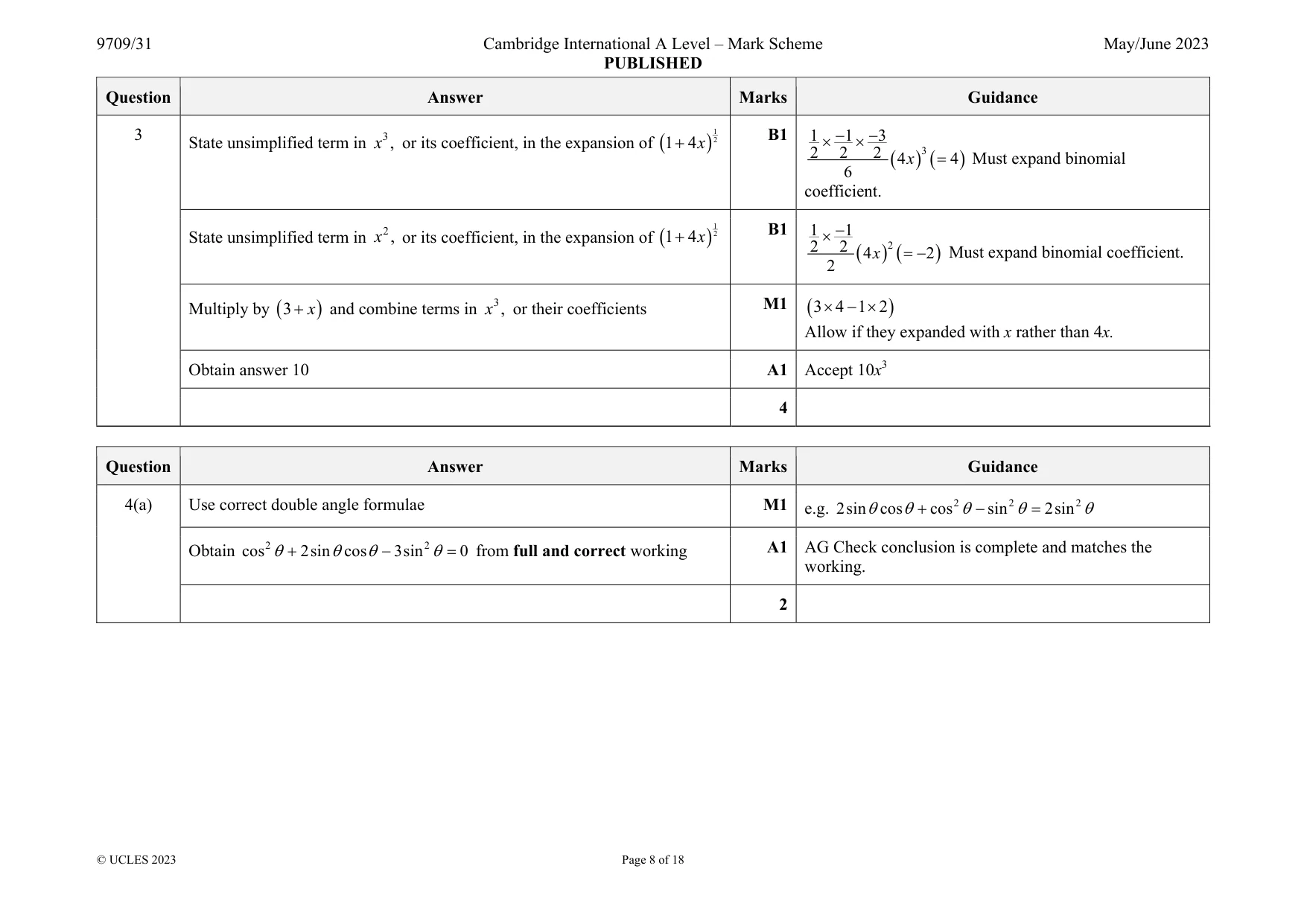 Mark scheme, page 8 of 18