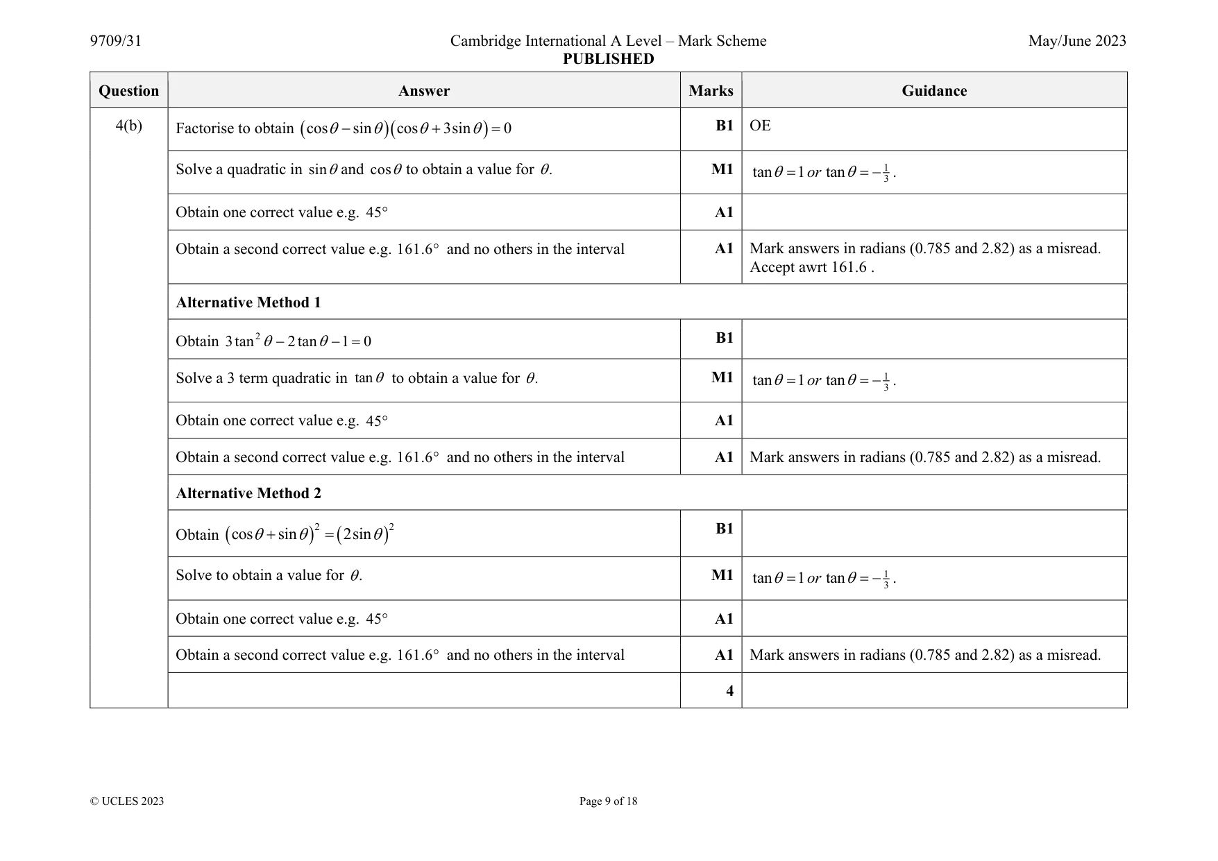 Mark scheme, page 9 of 18