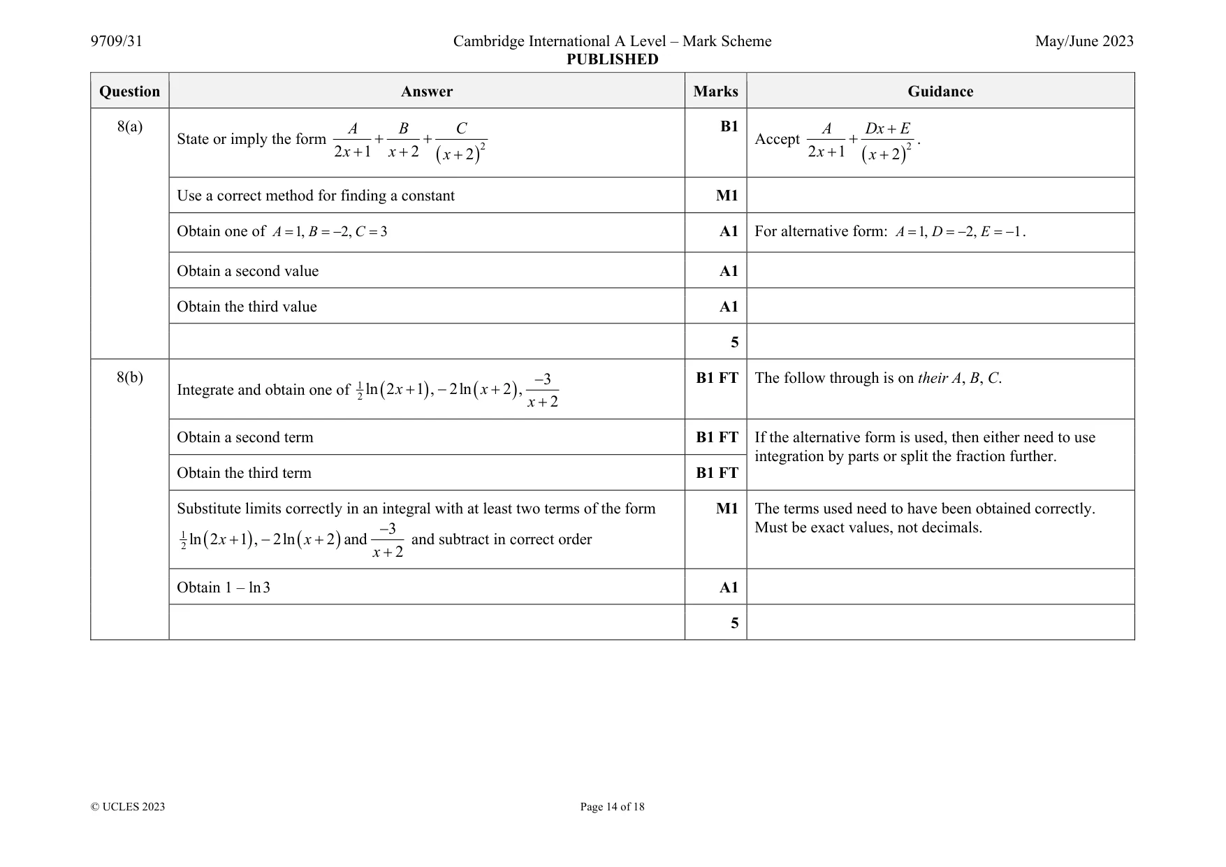 Mark scheme, page 14 of 18