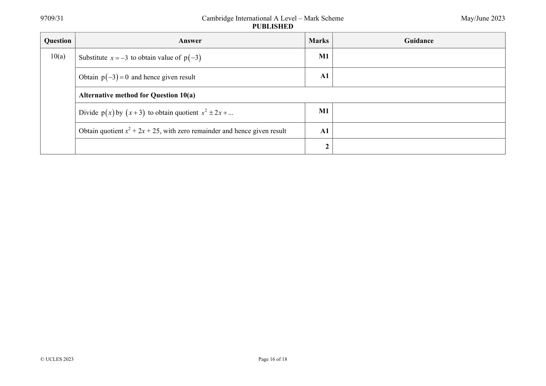 Mark scheme, page 16 of 18
