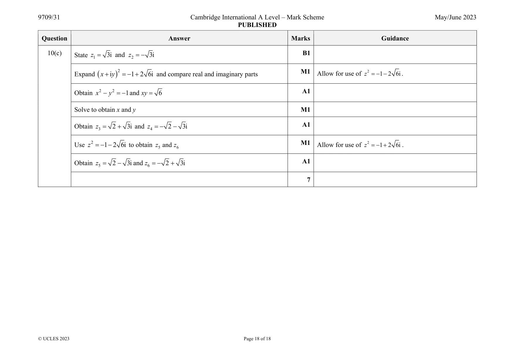 Mark scheme, page 18 of 18