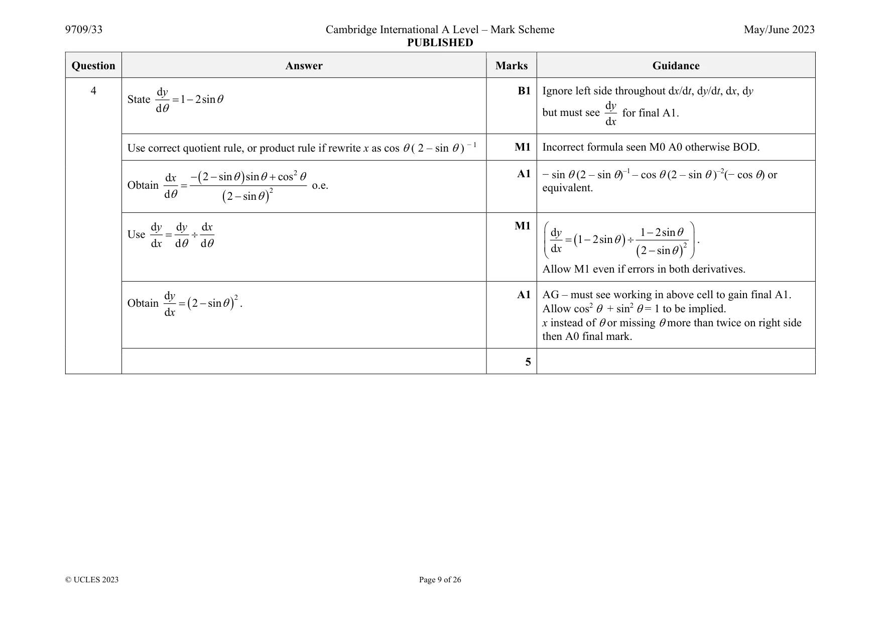 Mark scheme, page 9 of 26