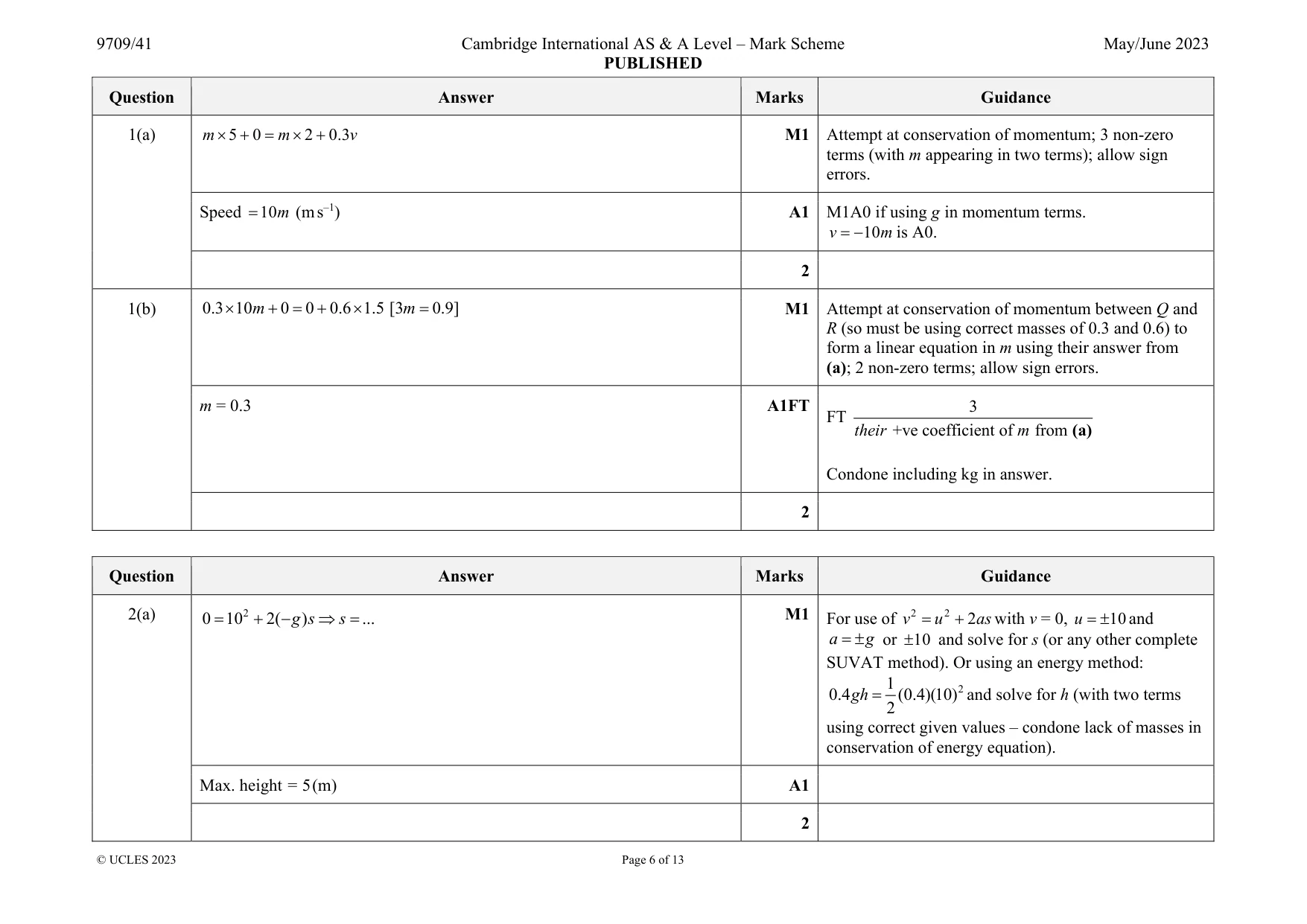 Mark scheme, page 6 of 13