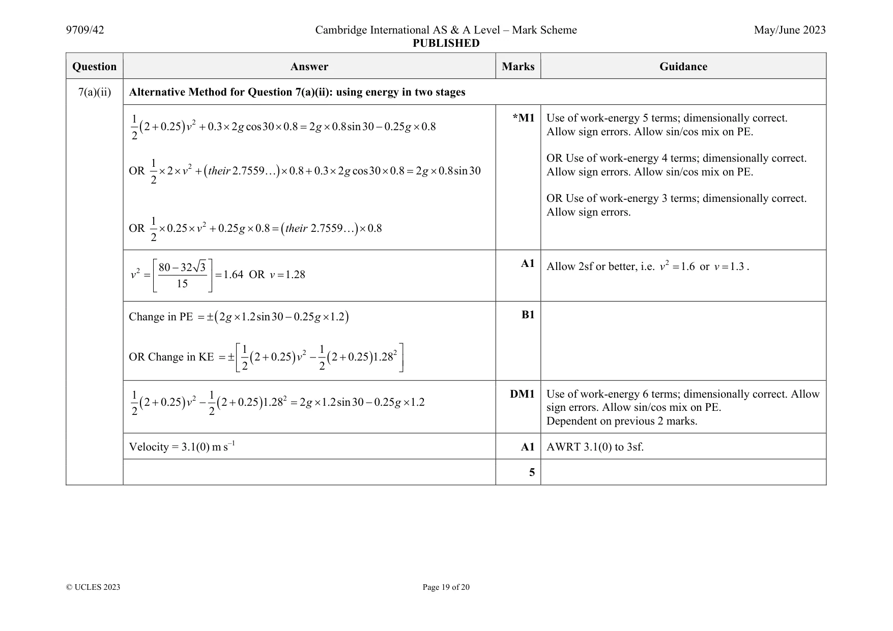 Mark scheme, page 19 of 20