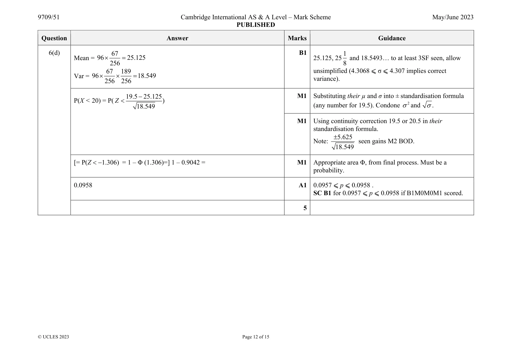 Mark scheme, page 12 of 15