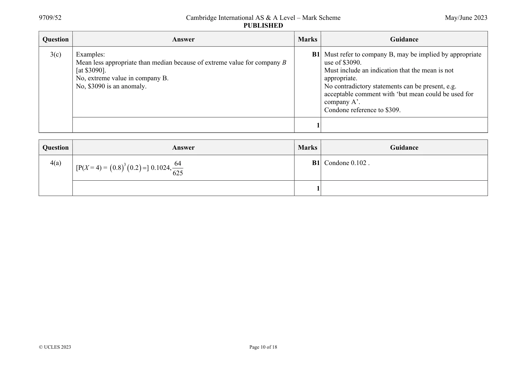 Mark scheme, page 10 of 18
