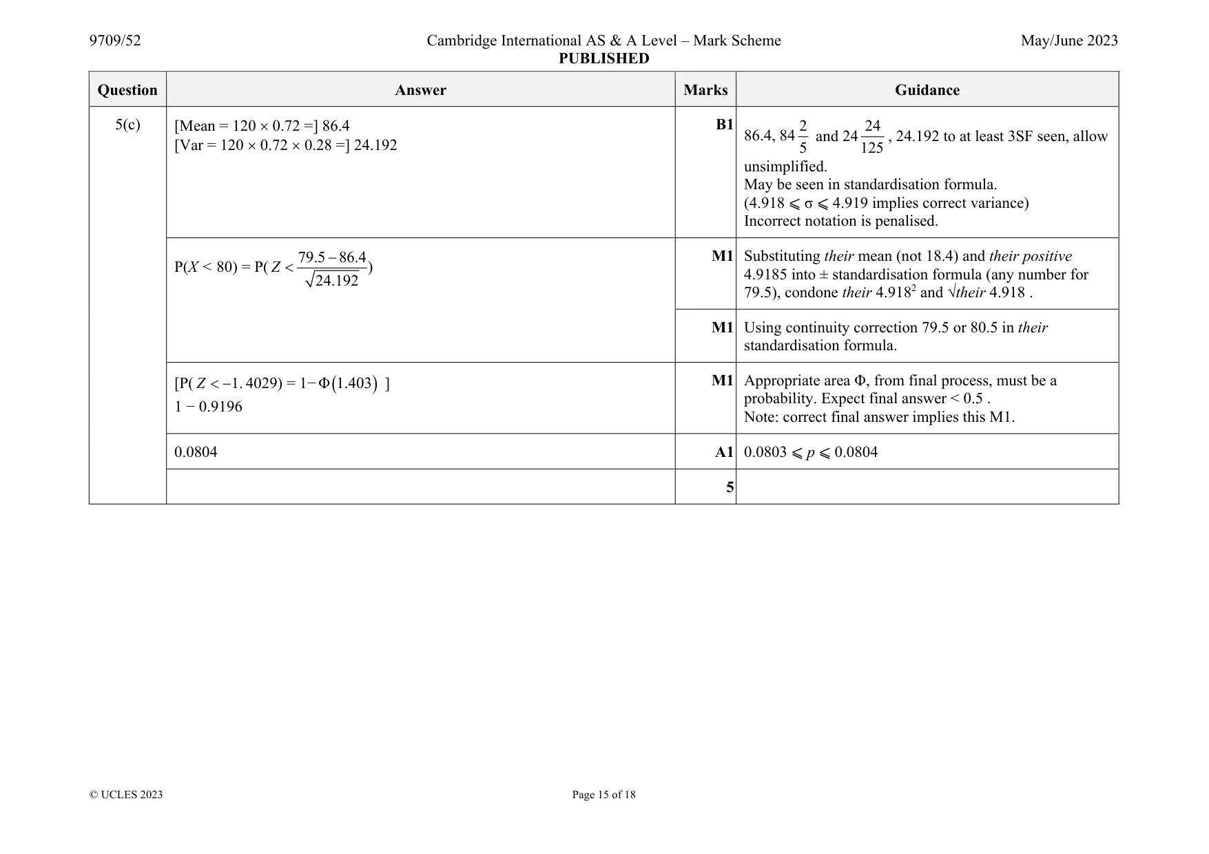 Mark scheme, page 15 of 18