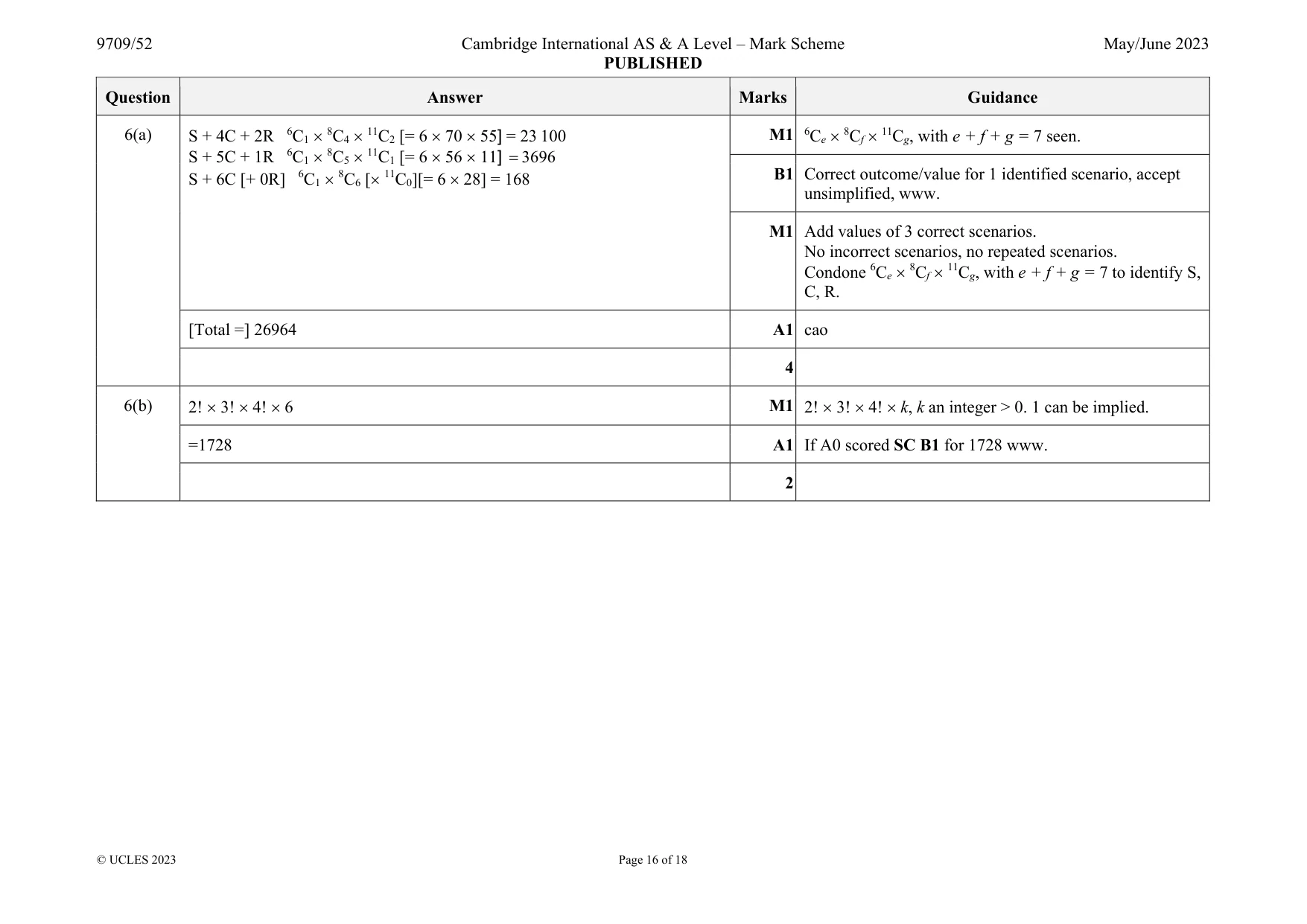 Mark scheme, page 16 of 18