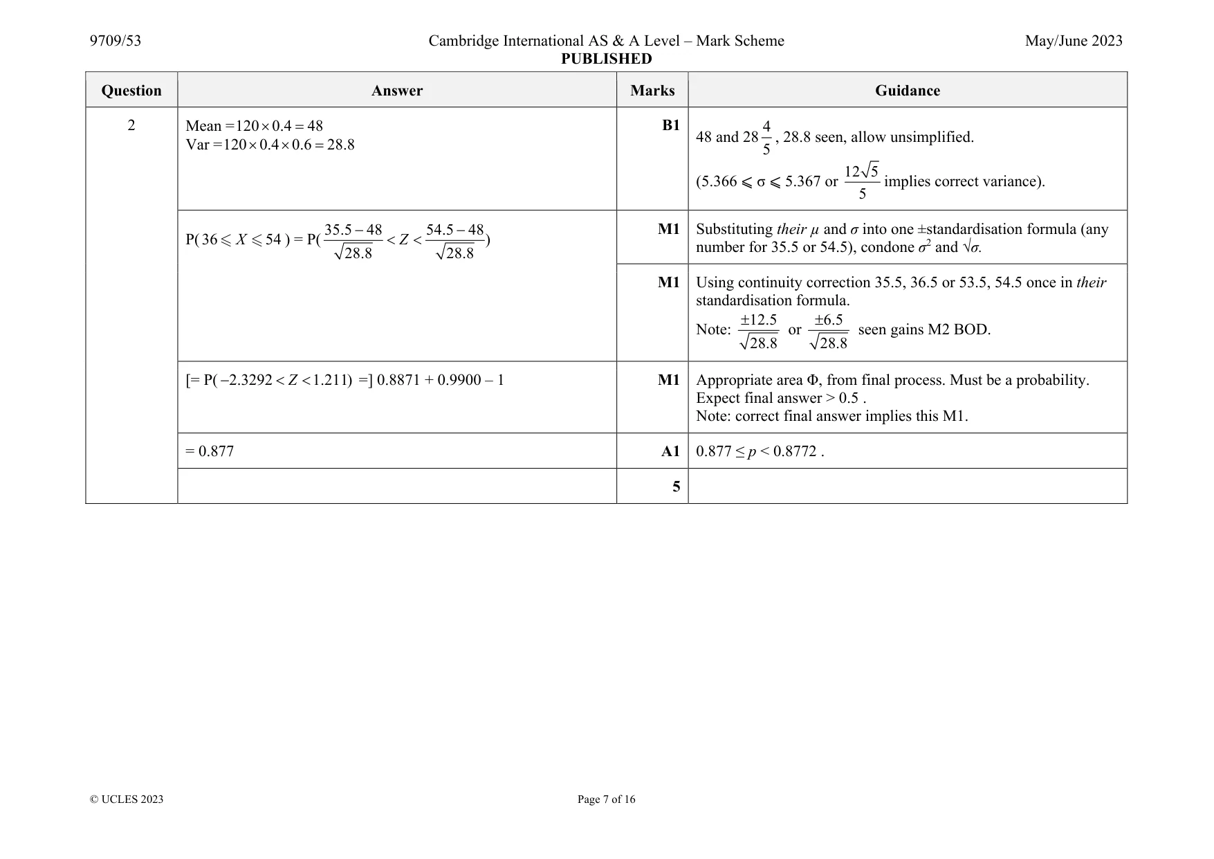 Mark scheme, page 7 of 16