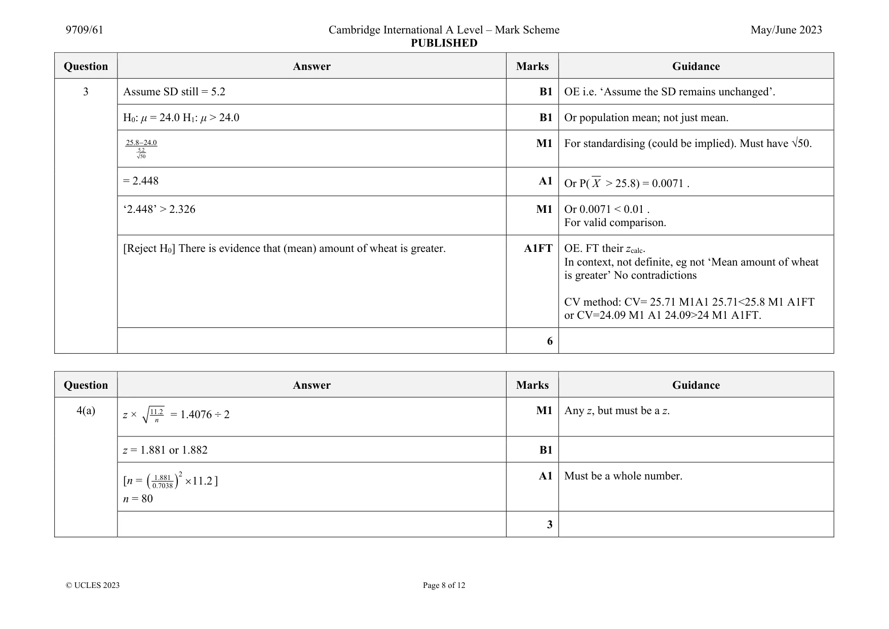 Mark scheme, page 8 of 12