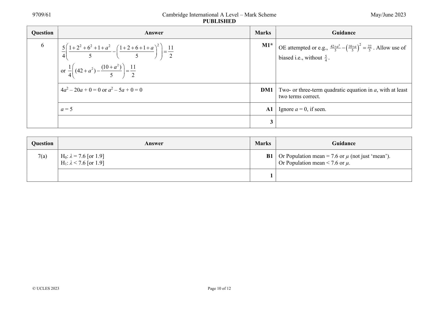 Mark scheme, page 10 of 12