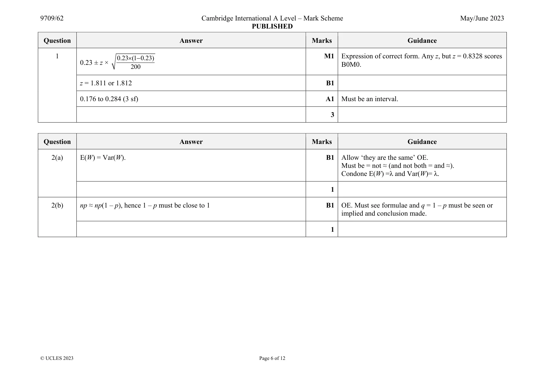 Mark scheme, page 6 of 12