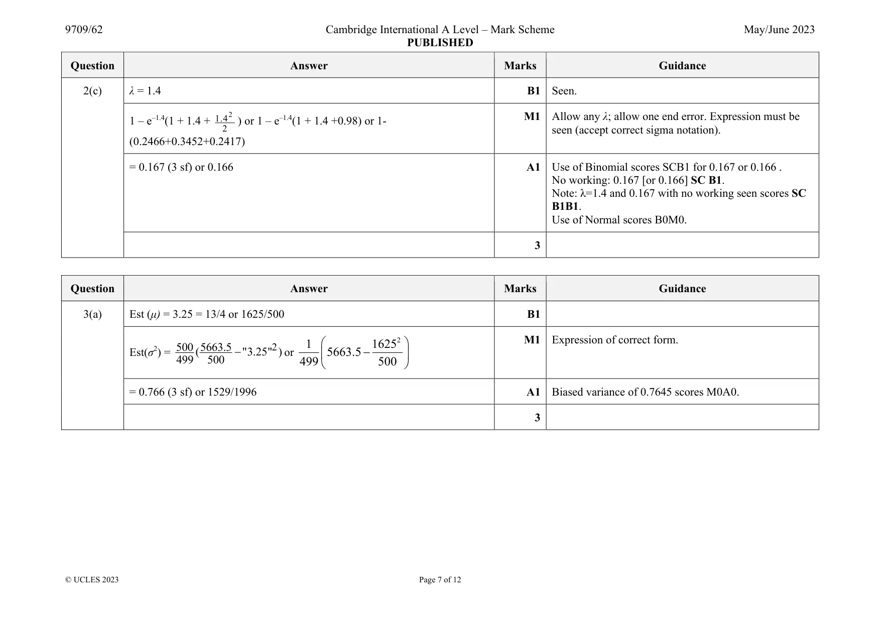 Mark scheme, page 7 of 12