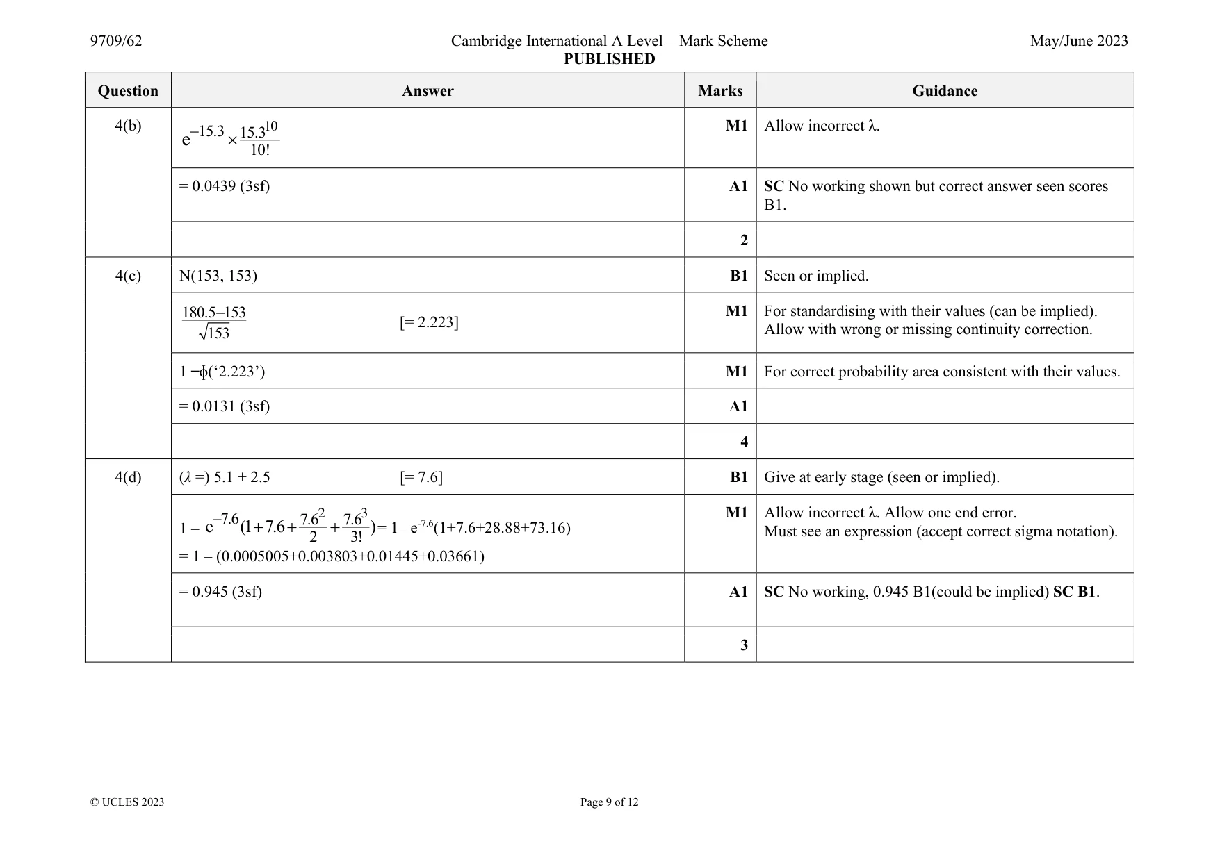 Mark scheme, page 9 of 12
