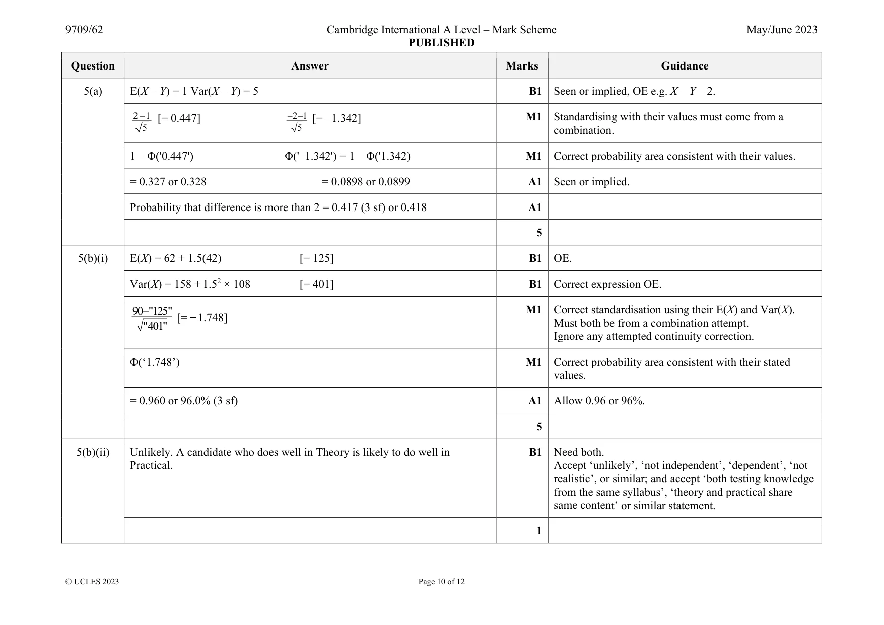 Mark scheme, page 10 of 12