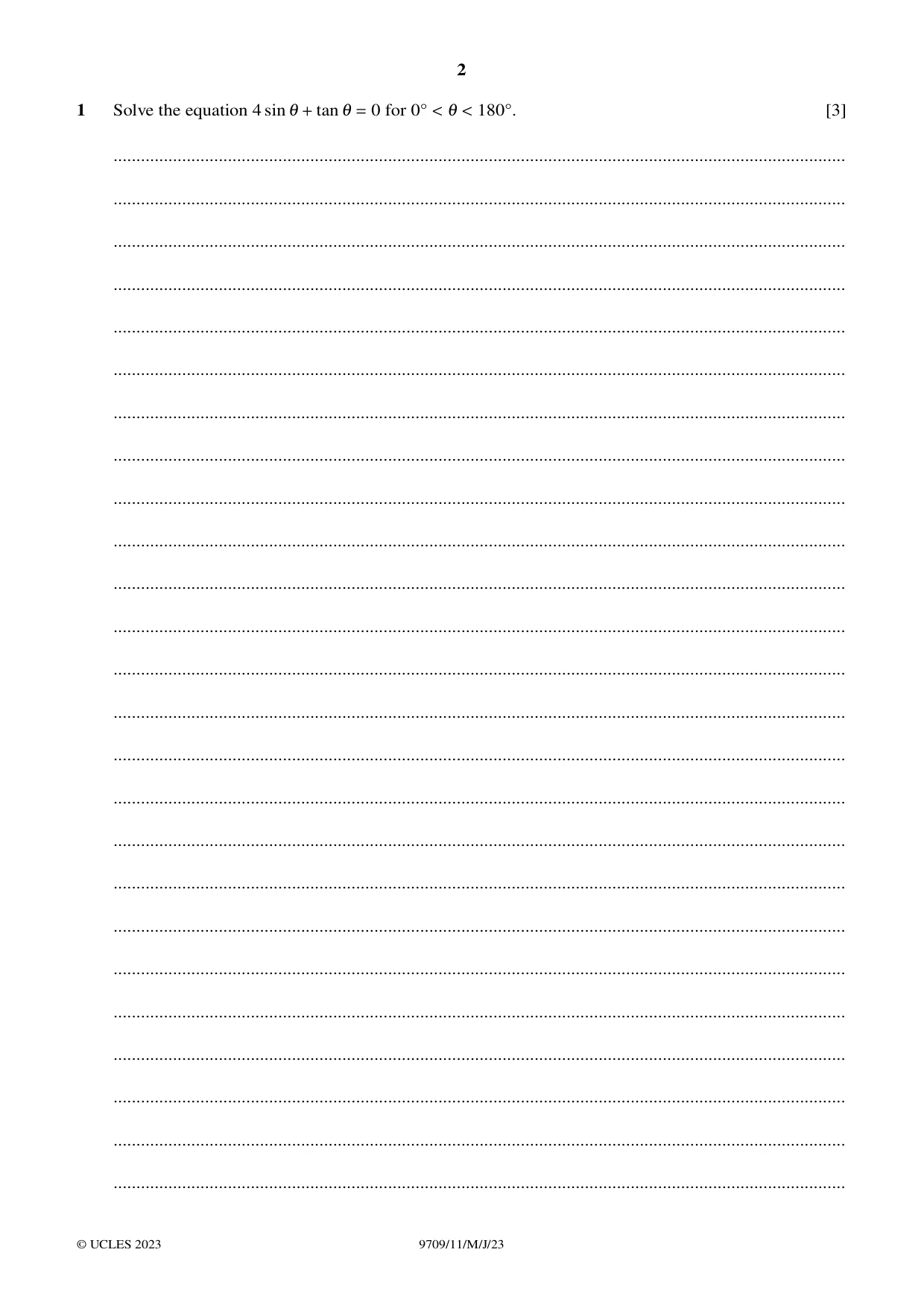 Cambridge A Level Mathematics 9709 2023 May/June Paper 1 · Variant 1 question paper, page 2 of 20