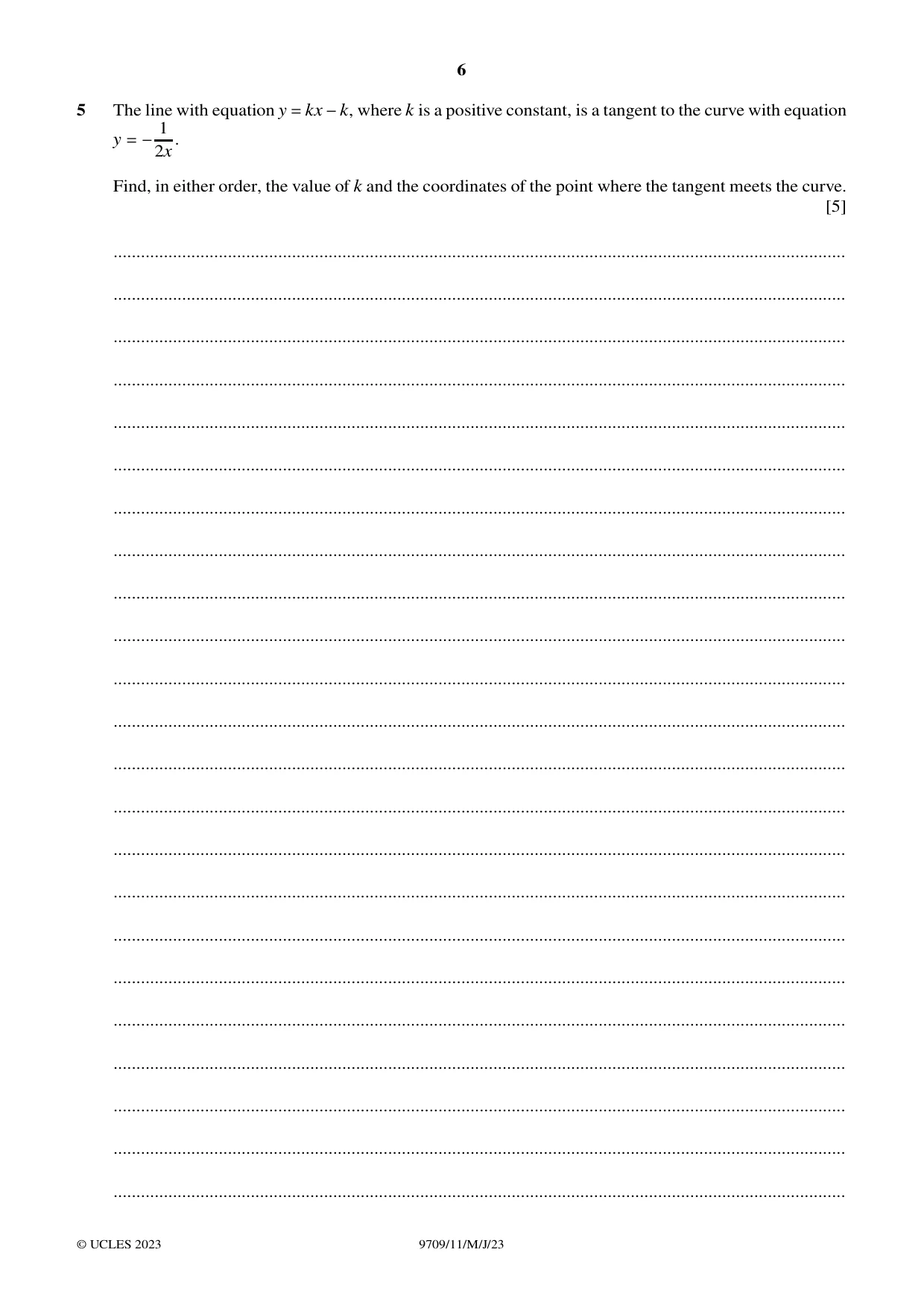 Cambridge A Level Mathematics 9709 2023 May/June Paper 1 · Variant 1 question paper, page 6 of 20