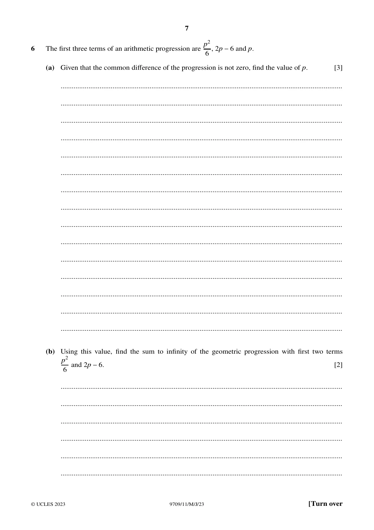 Cambridge A Level Mathematics 9709 2023 May/June Paper 1 · Variant 1 question paper, page 7 of 20
