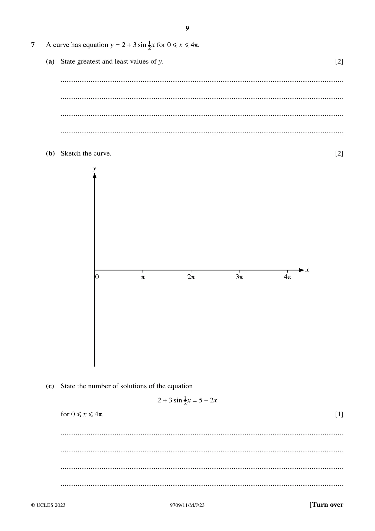 Cambridge A Level Mathematics 9709 2023 May/June Paper 1 · Variant 1 question paper, page 9 of 20