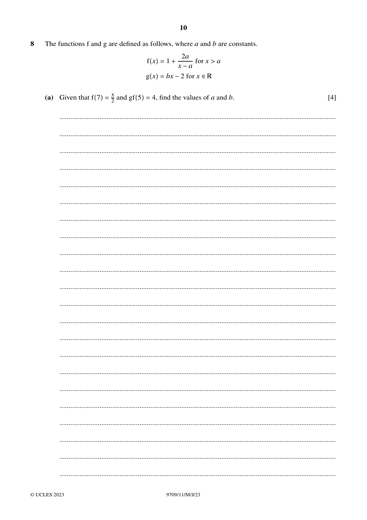Cambridge A Level Mathematics 9709 2023 May/June Paper 1 · Variant 1 question paper, page 10 of 20