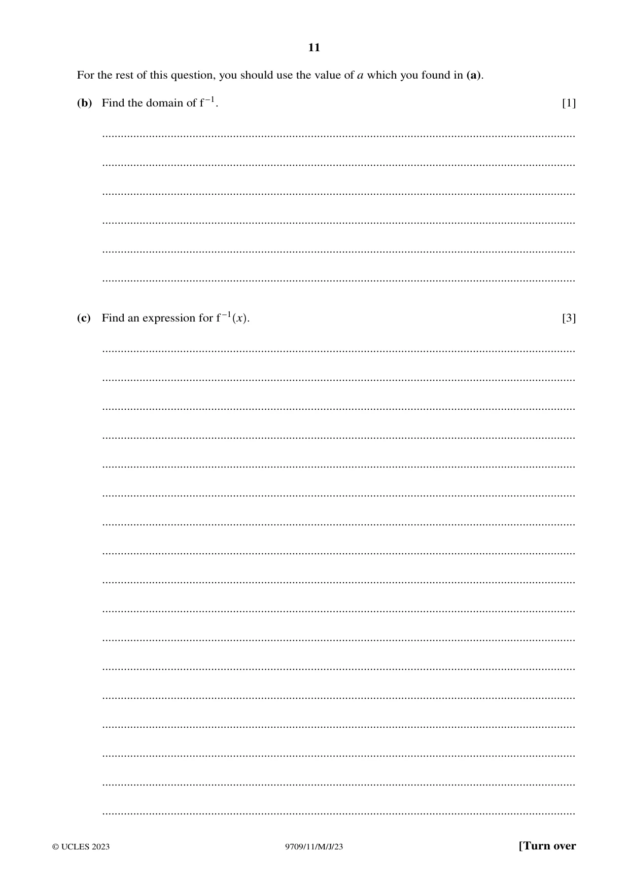 Cambridge A Level Mathematics 9709 2023 May/June Paper 1 · Variant 1 question paper, page 11 of 20