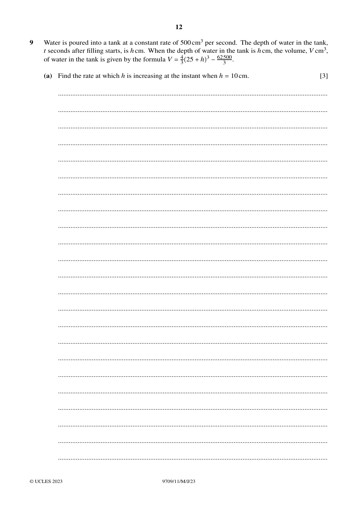 Cambridge A Level Mathematics 9709 2023 May/June Paper 1 · Variant 1 question paper, page 12 of 20