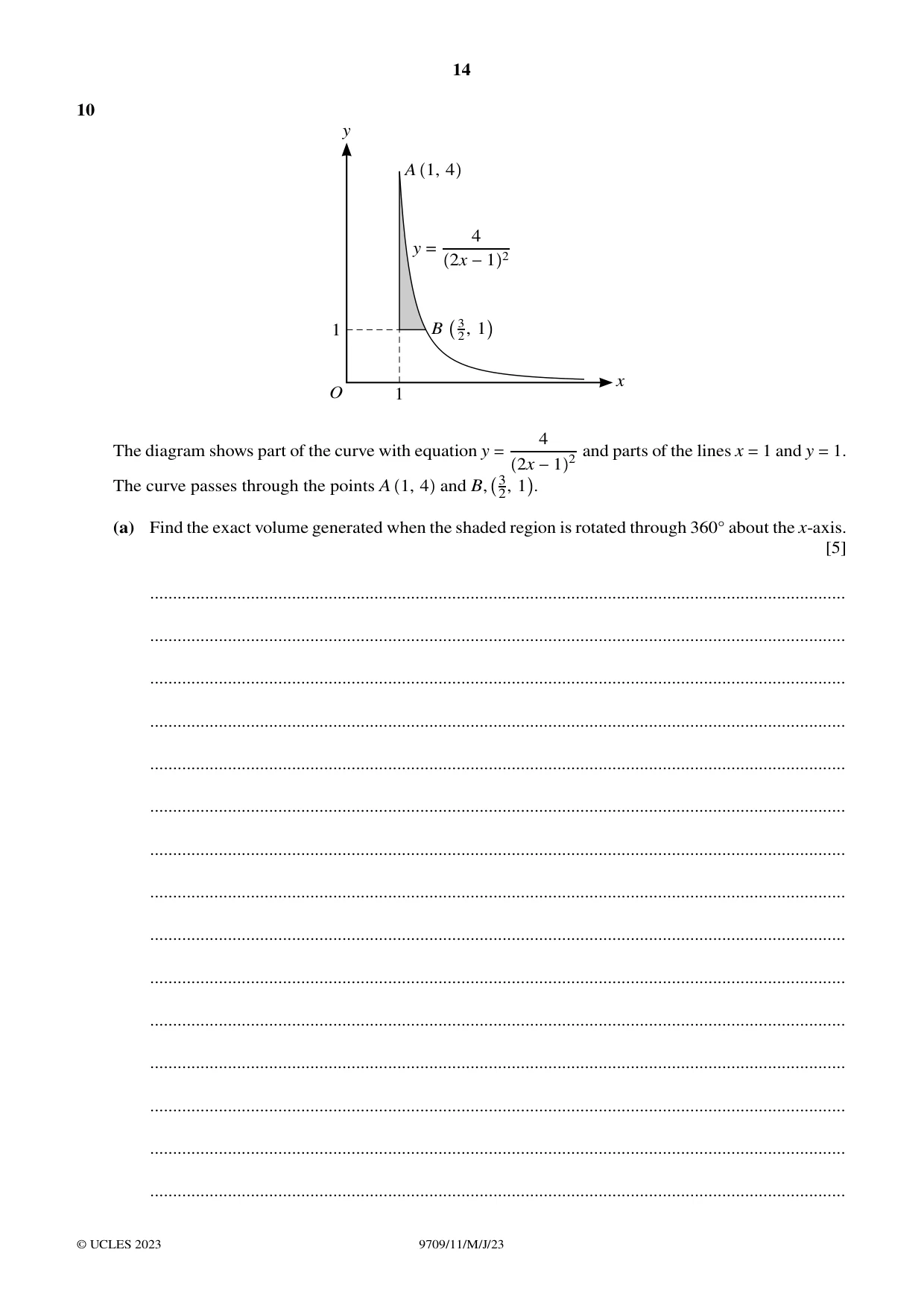 Cambridge A Level Mathematics 9709 2023 May/June Paper 1 · Variant 1 question paper, page 14 of 20