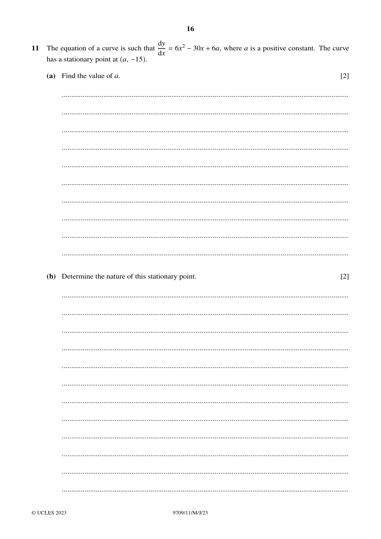 Cambridge A Level Mathematics 9709 2023 May/June Paper 1 · Variant 1 question paper, page 16 of 20