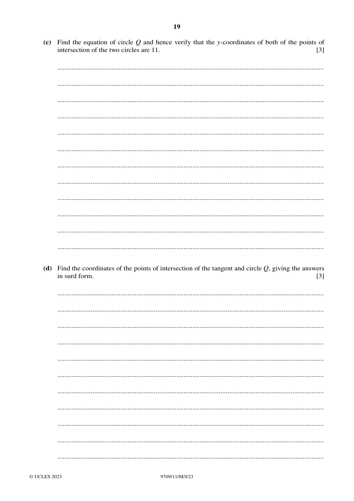 Cambridge A Level Mathematics 9709 2023 May/June Paper 1 · Variant 1 question paper, page 19 of 20
