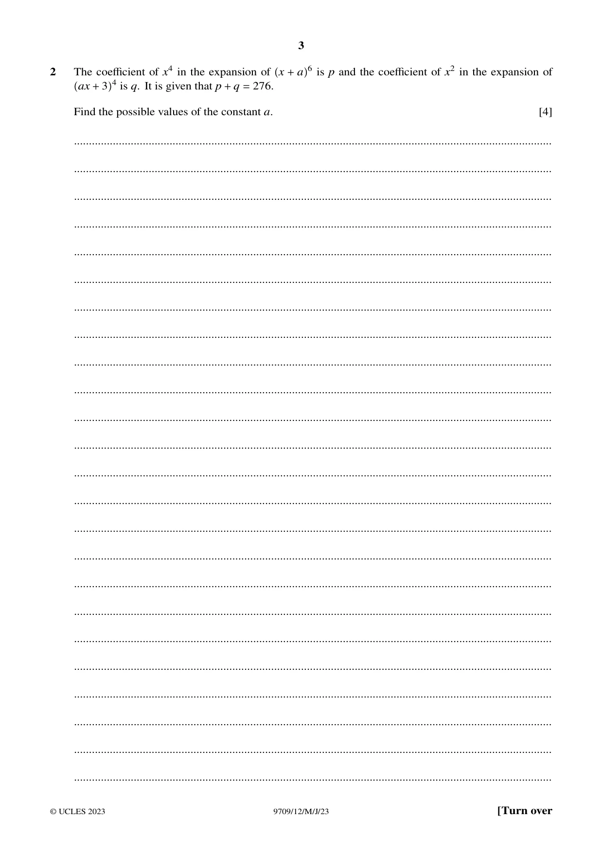 Cambridge A Level Mathematics 9709 2023 May/June Paper 1 · Variant 2 question paper, page 3 of 20