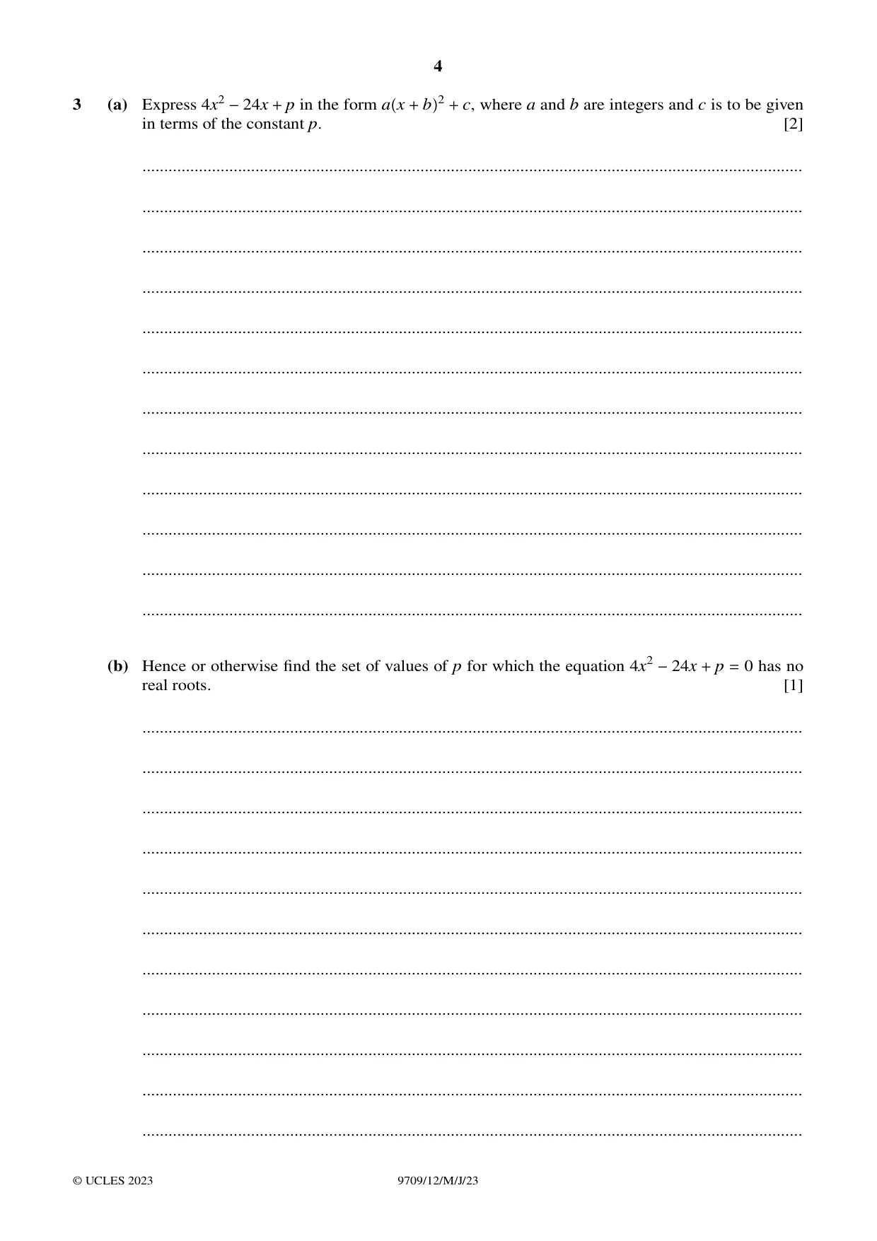 Cambridge A Level Mathematics 9709 2023 May/June Paper 1 · Variant 2 question paper, page 4 of 20